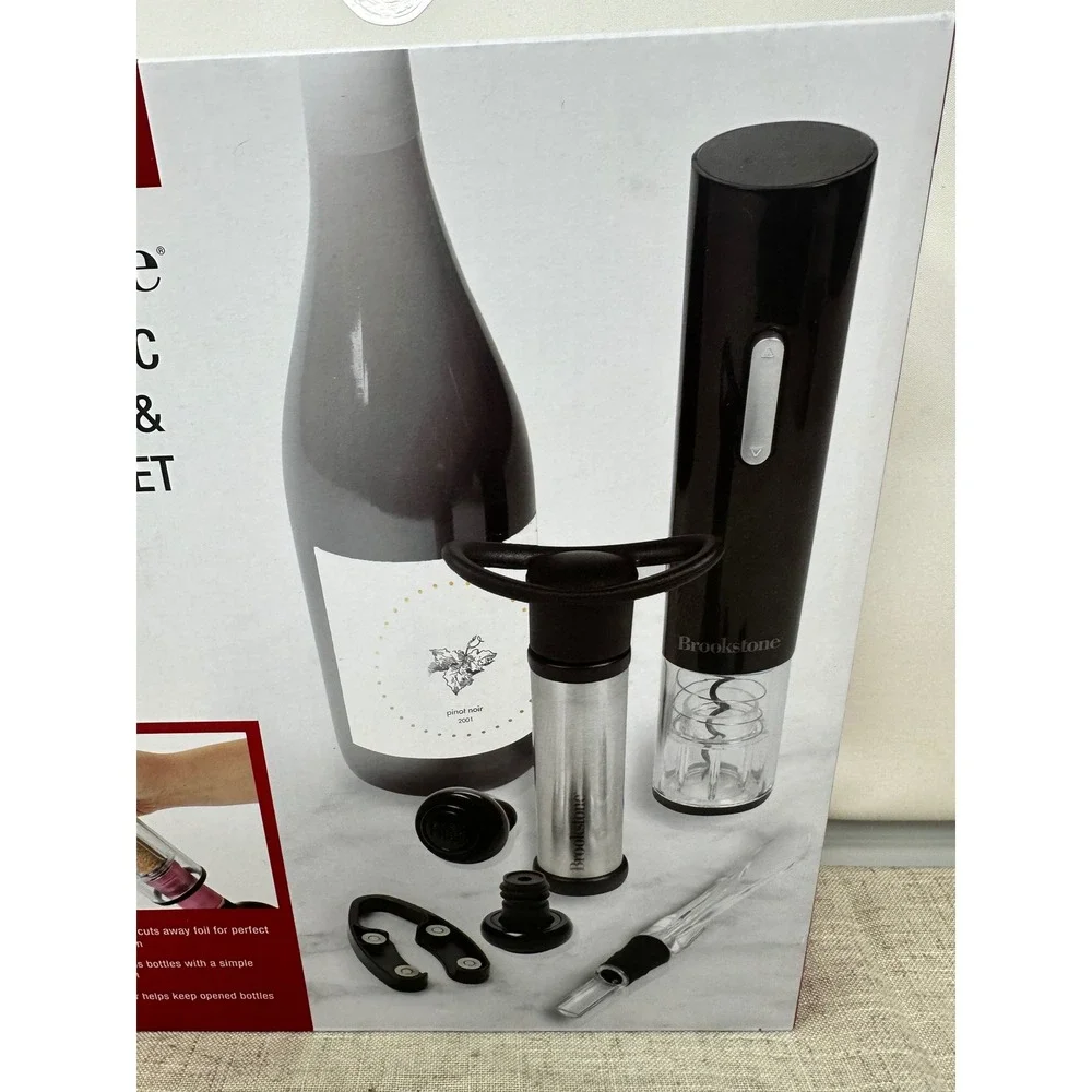 Brookstone 6 Piece Automatic Wine Opener Preserver Cordless Electric Foil Cutter